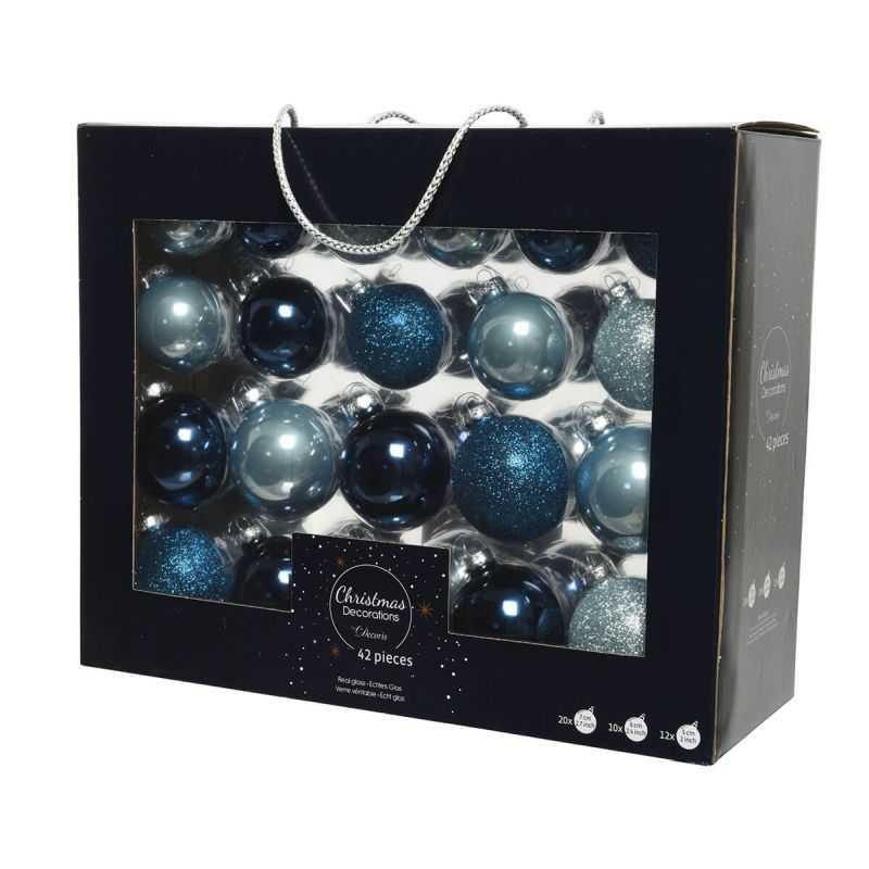 42 Blue Christmas Tree Baubles (7cm)