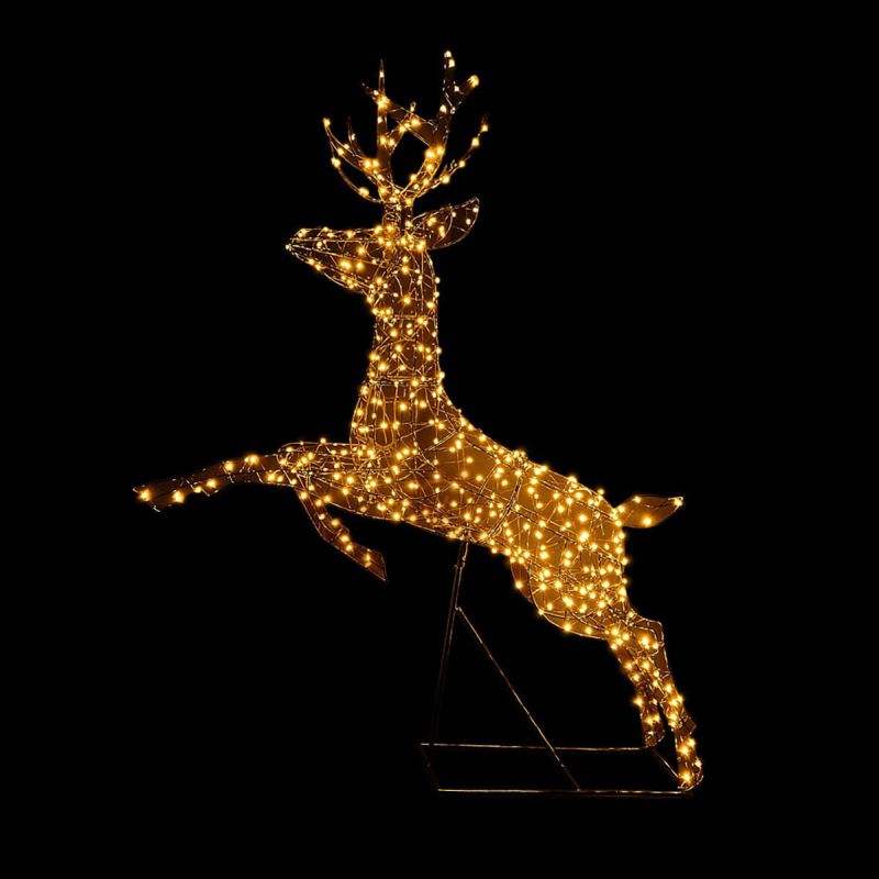 Richmond Leaping Stag with 460 Duo Bulbs - Christmas Lights on Black Frame (1.5m Height)