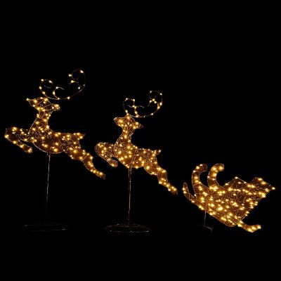 Reindeers and Sleigh with 320 Duo Bulbs - Christmas Lights on Black Frame (96cm Height)