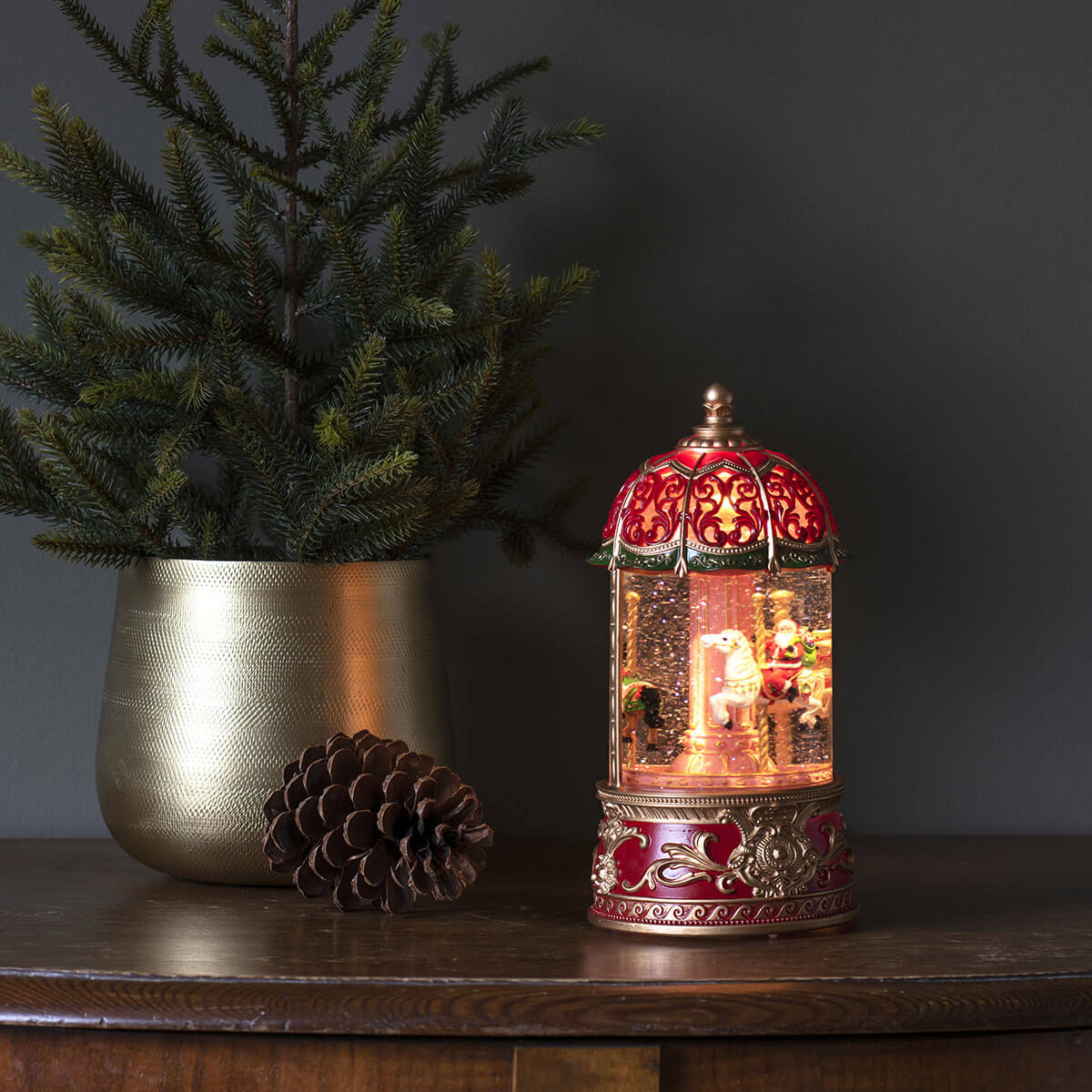 Light Up Christmas Water Lantern Red & Gold Carousel