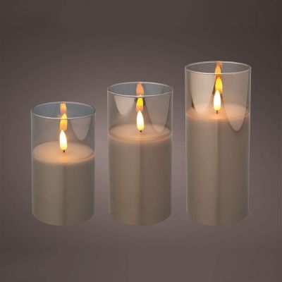 3 Glass Cylinder LED Candles - Smoke