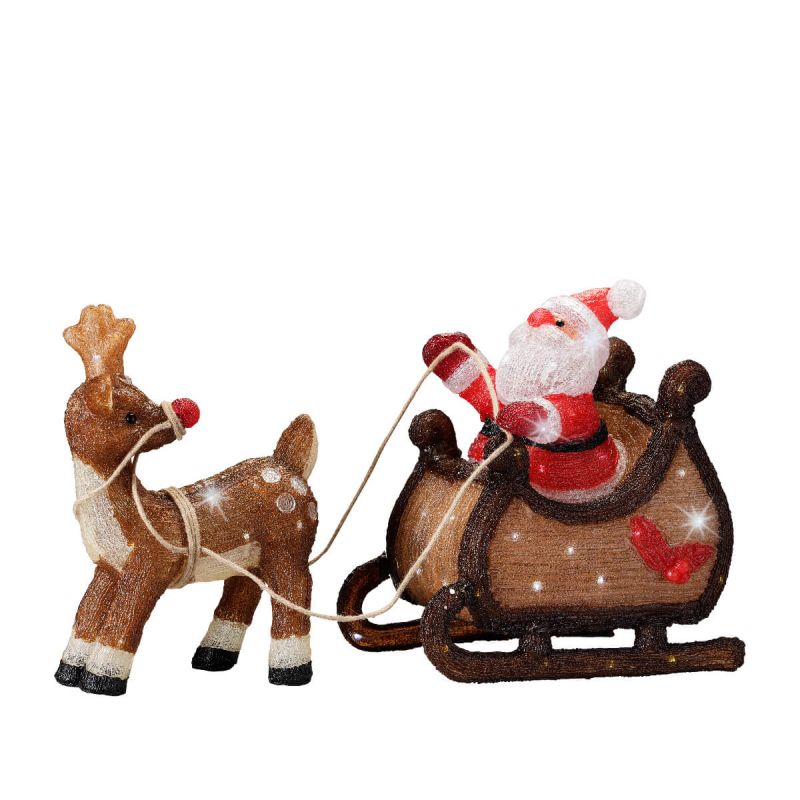 Acrylic Santa and Sleigh - Christmas Indoor Battery Operated LED Light (90cm Length)