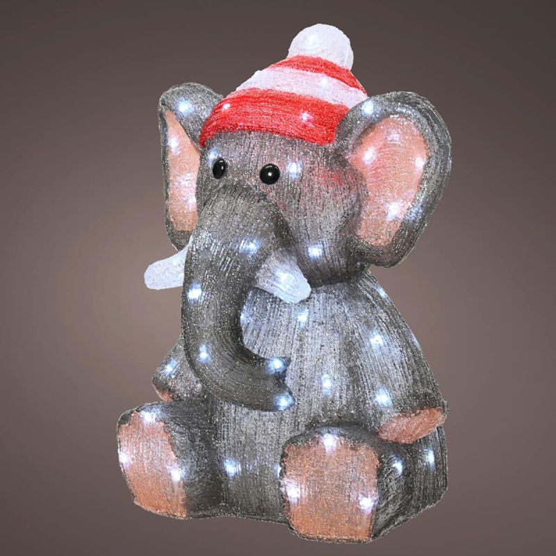 Acrylic Cute Elephant in Hat - Christmas Indoor Battery Operated LED Light (46cm Height)