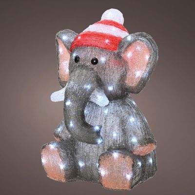 Acrylic Cute Elephant in Hat - Christmas Indoor Battery Operated LED Light (46cm Height)