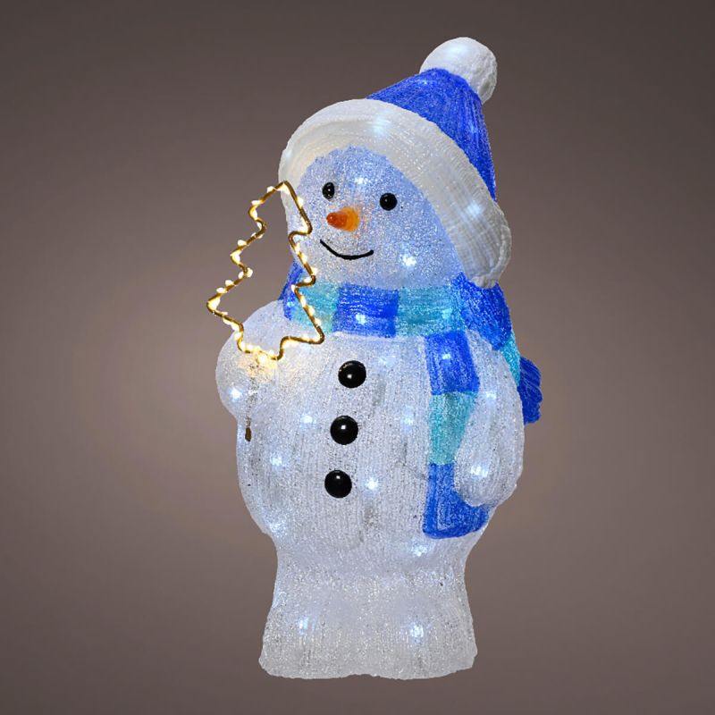 Acrylic Snowman Holding Tree - Christmas Indoor Battery Operated LED Light (43cm Height)