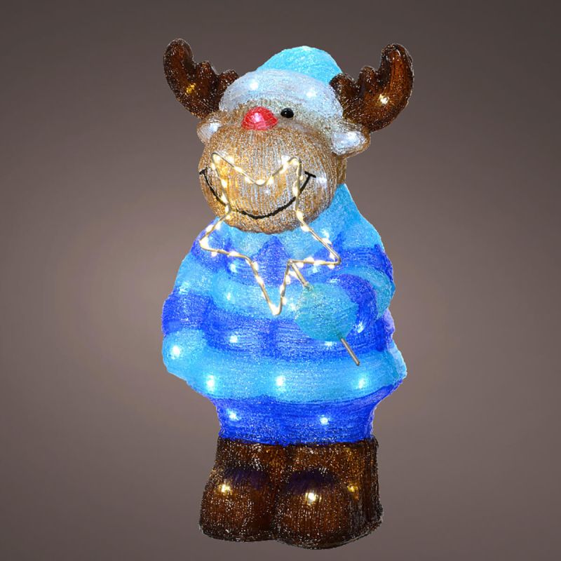 Acrylic Reindeer Holding Star - Christmas Indoor Battery Operated LED Light (45cm Height)