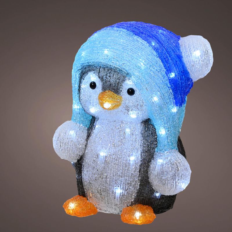 Acrylic Cute Penguin with Blue Hat - Christmas Indoor Battery Operated LED Light (33cm Height)