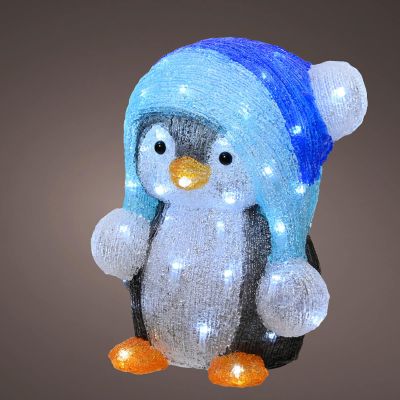 Acrylic Cute Penguin with Blue Hat - Christmas Indoor Battery Operated LED Light (33cm Height)