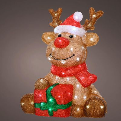 Acrylic Reindeer Holding Parcel - Christmas Indoor Battery Operated LED Light (44.5cm Height)