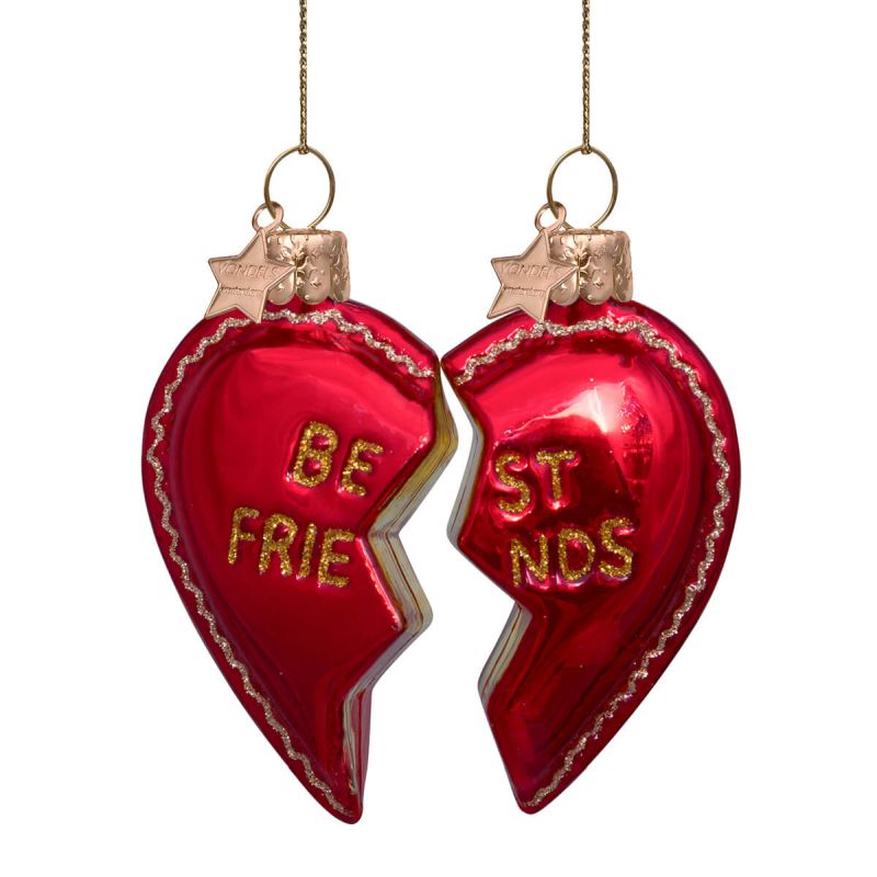 Vondels Set Of Best Friends Heart 8.5cm Tree Decoration