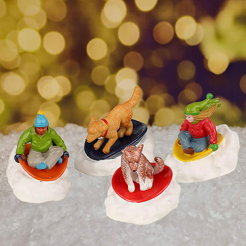 Lemax Dog Snow Saucer Fun, Set Of 4 - Figurines