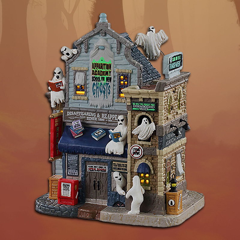 Lemax Halloween ‘Apparition Academy’ (Light up school for ghosts style building, Includes Power Adaptor)