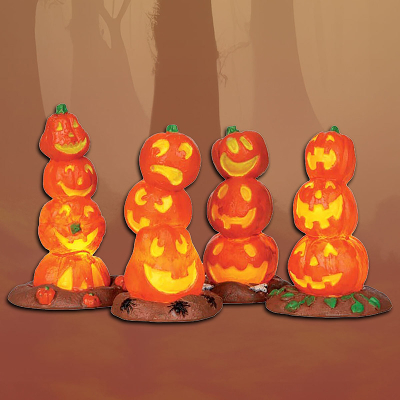 Lemax Halloween Light Up Pumpkin Stack, Set of 4 (Battery Operated)