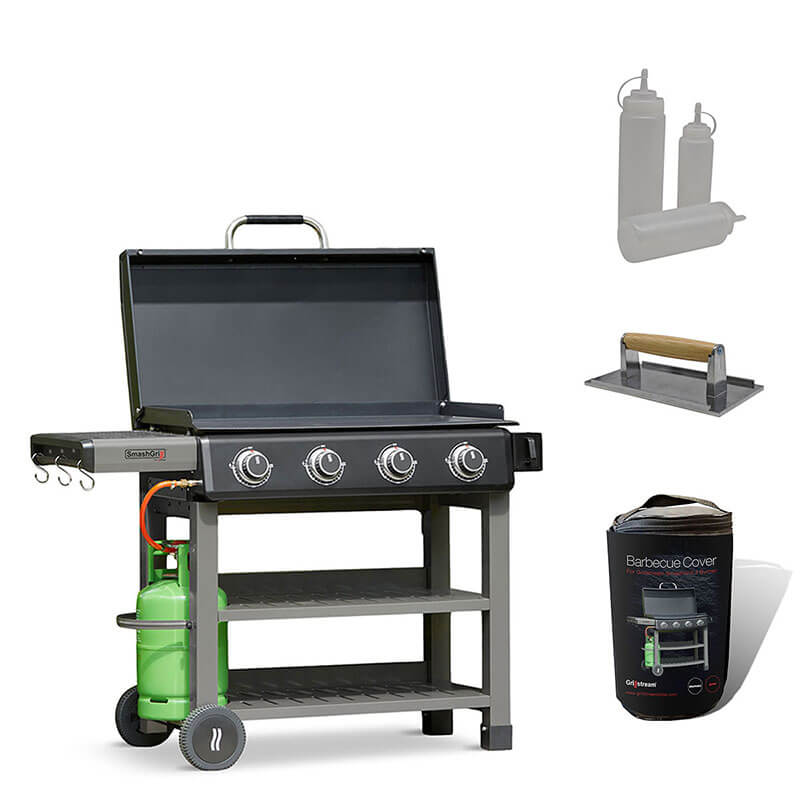 Grillstream SmashGrill 4 Burner Gas BBQ - With Free Smashgrill Press, Cover and Squeeze Bottle Set