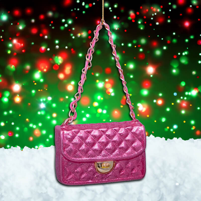 Vondels Pink All-Over Glitter Fasion Bag Christmas Tree Decoration (5.5cm)