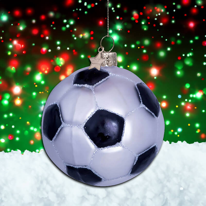 Vondels White Black Glitter Football Christmas Tree Decoration (7cm)