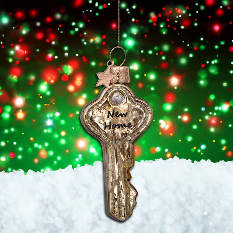 Vondels Gold Crackle Key with New Home Christmas Tree Decoration (8cm)