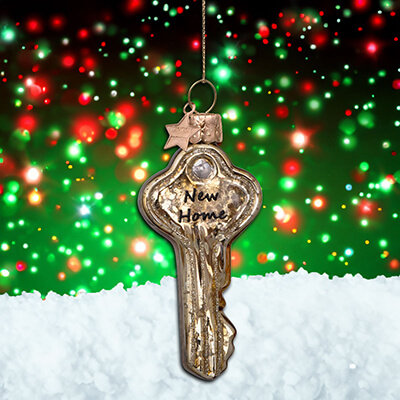 Vondels Gold Crackle Key with New Home Christmas Tree Decoration (8cm)