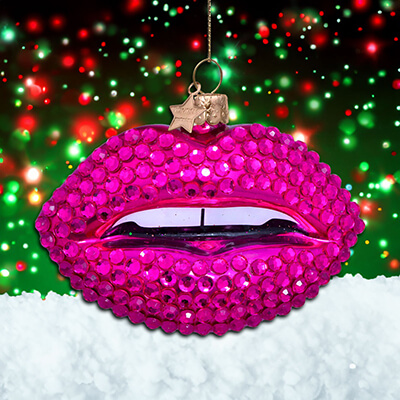 Vondels Raspberry Diamonte Pink Lips Christmas Tree Decoration (6.5cm)