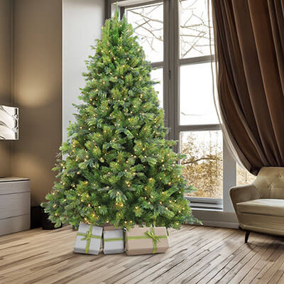 7ft Vermont Green Artificial Indoor Christmas Tree - With LEDs