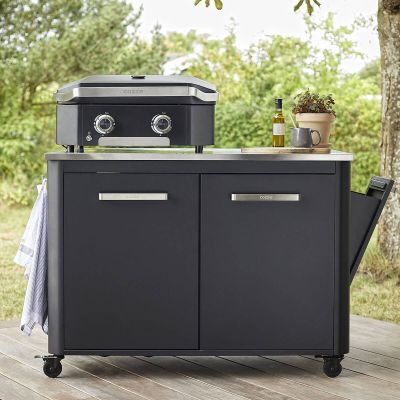 Cozze Outdoor 2 Door Kitchen/BBQ Table with Wheels & Stainless Steel Top (Black)