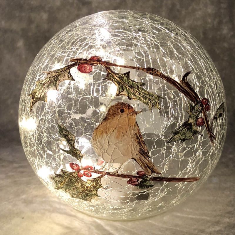 LED Crackle Effect Robin Ball (15cm)