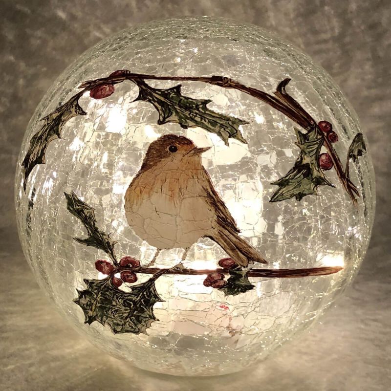 LED Crackle Effect Robin Ball (20cm)