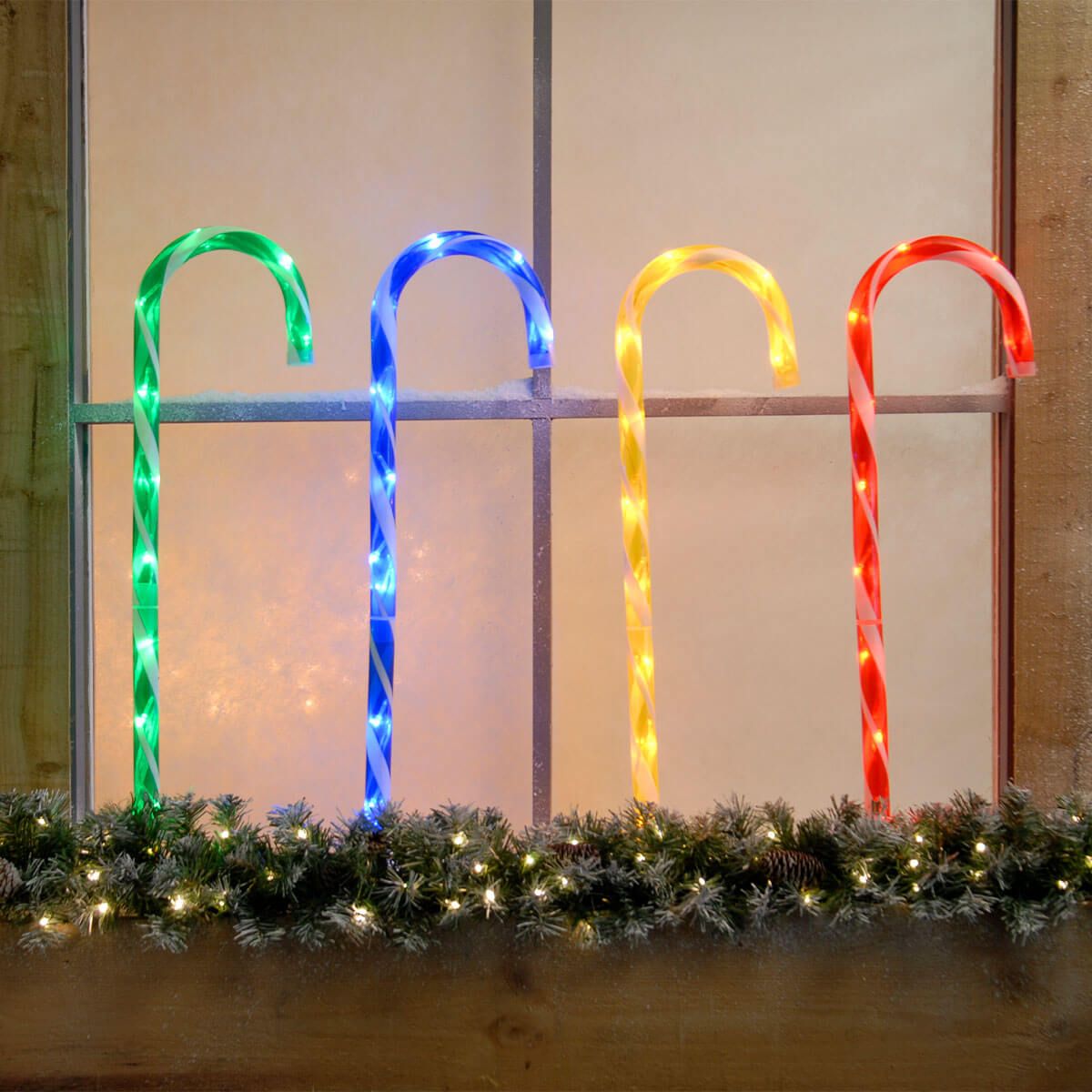 Set of 4 Multi-Coloured Candy Cane Stake Lights - Ruxley Manor
