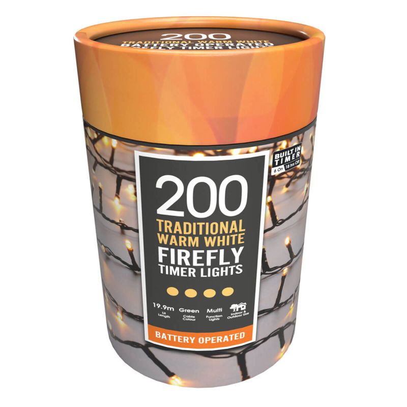 200 Warm White Firefly Lights with Timer