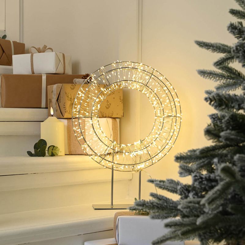 Dewdrop Wreath On Stand With 720 Warm White LED - Christmas Indoor Light (45cm Height)