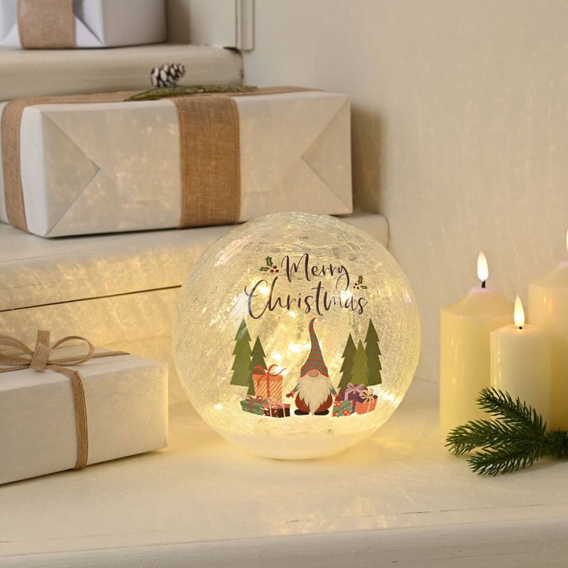 Crackle Effect Gonk/Gifts Ball - Christmas Indoor Battery Operated LED Light (20cm Height)