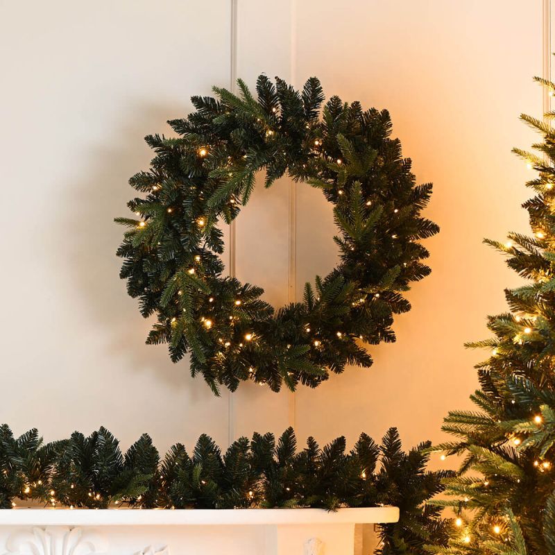 Warm White LED Firefly Wreath - Christmas Indoor Battery Operated Light (60cm Height)