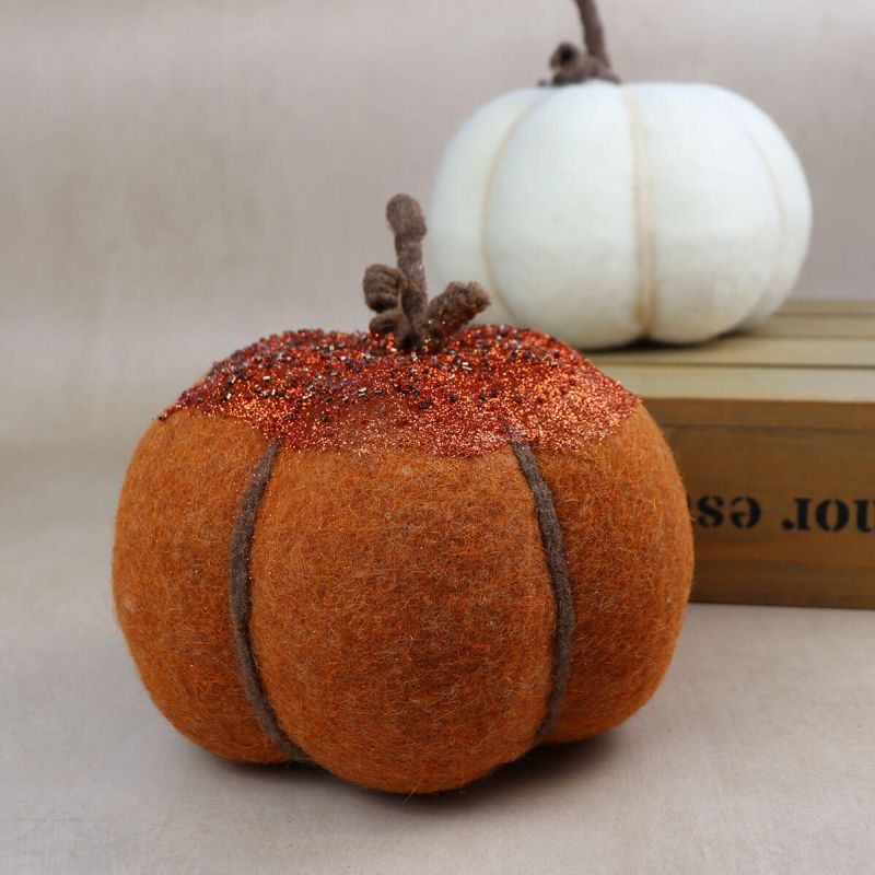 Seasonal Soft Glittery Orange Pumpkin Decoration